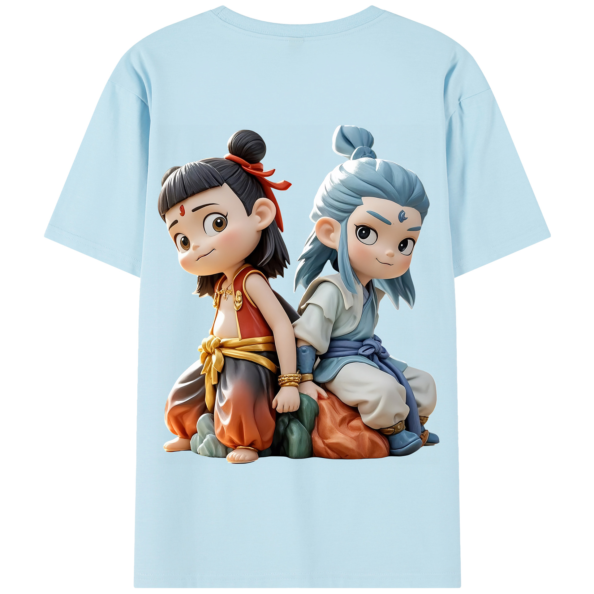 （画像用） Ne Zha 2 ナタ 魔童の大暴れ 綿100％半袖Tシャツ（背面プリント）